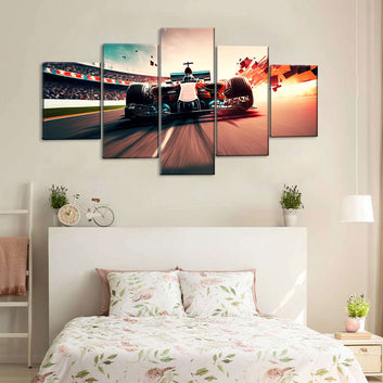 5 Piece F1 Racing Car in Motion Canvas Wall Art