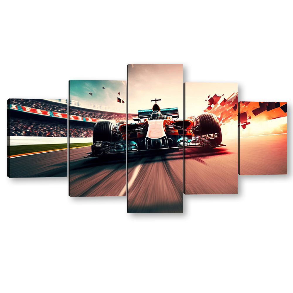 5 Piece F1 Racing Car in Motion Canvas Wall Art