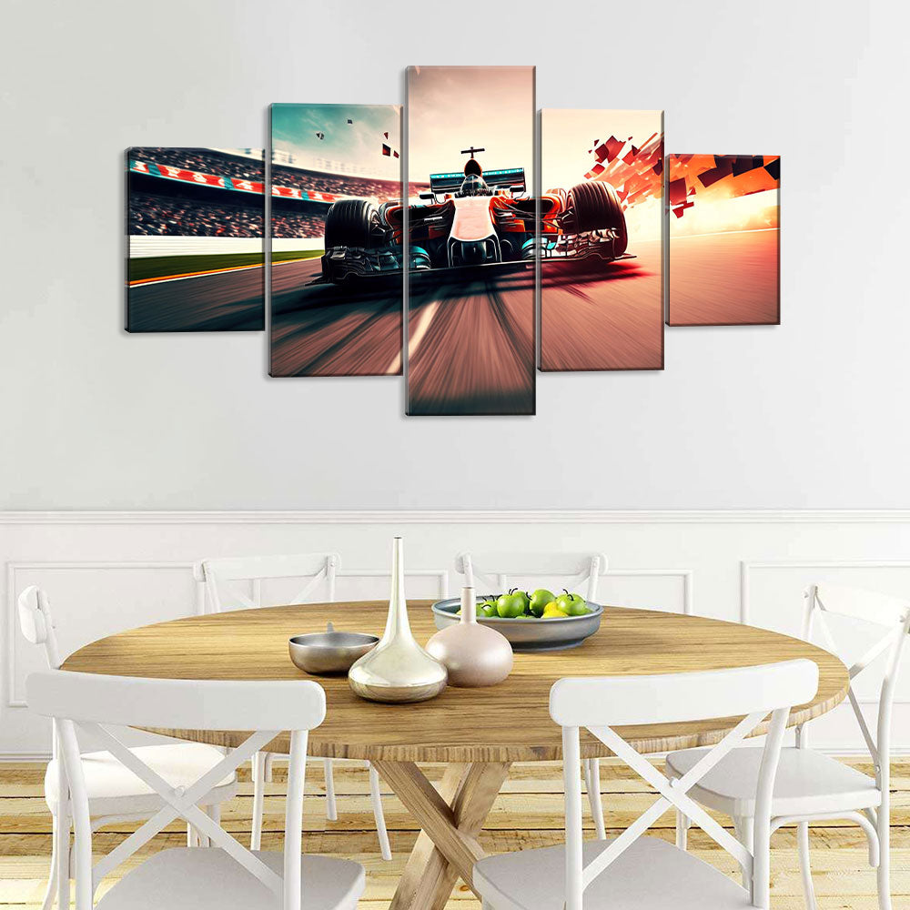 5 Piece F1 Racing Car in Motion Canvas Wall Art