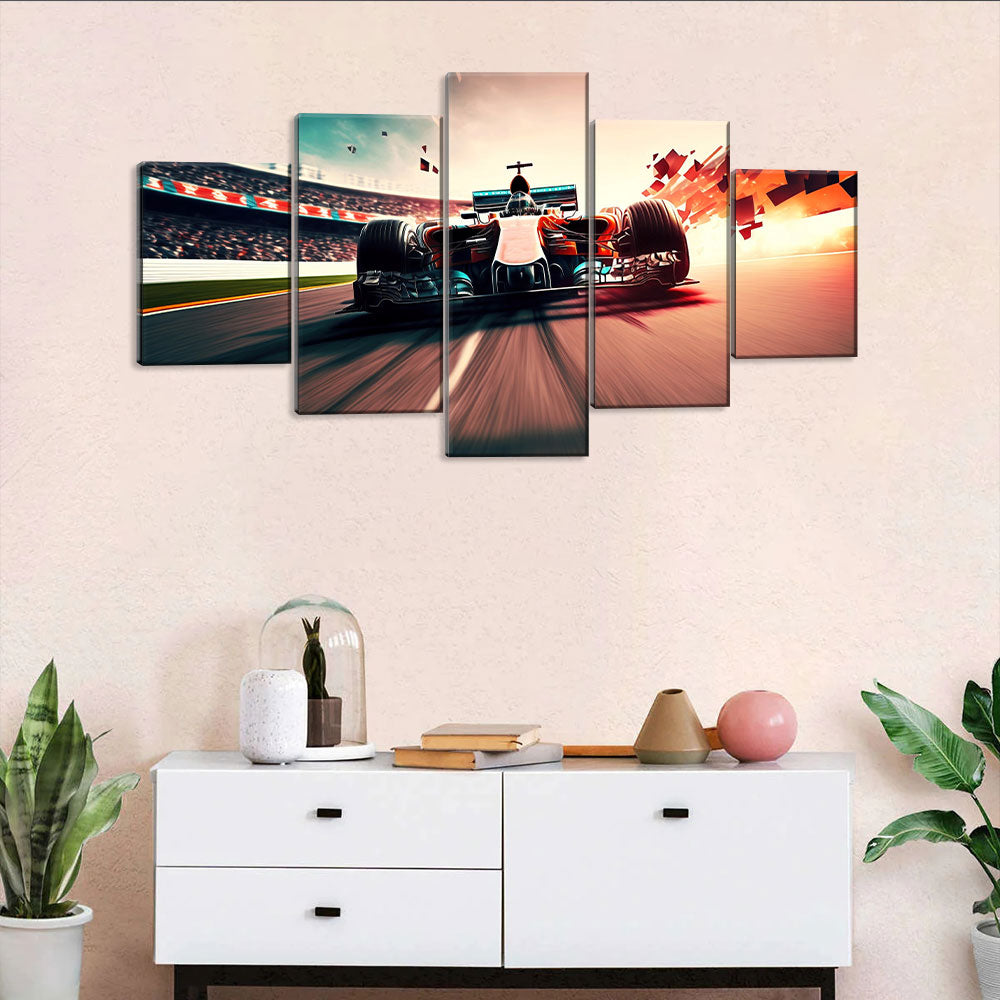 5 Piece F1 Racing Car in Motion Canvas Wall Art