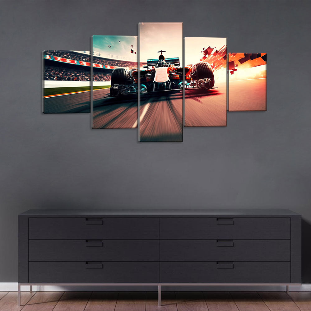 5 Piece F1 Racing Car in Motion Canvas Wall Art