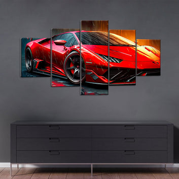 5 Piece Red Sports Car in Rain Canvas Wall Art