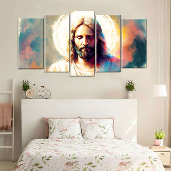 5 Piece Jesus Christ Meditating in Heaven Canvas Wall Art