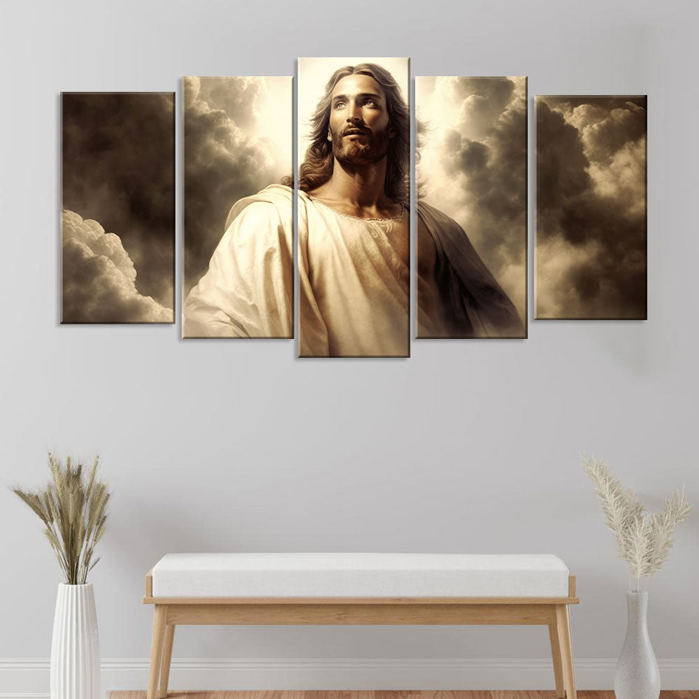 5 Piece Heavenly Jesus Christ in the Clouds Canvas Wall Art