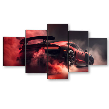 5 Piece Red Sports Car in Dark Smoke Canvas Wall Art