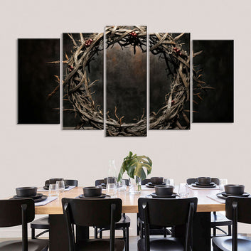 5 Piece Crown of Thorns on Black Canvas Wall Art