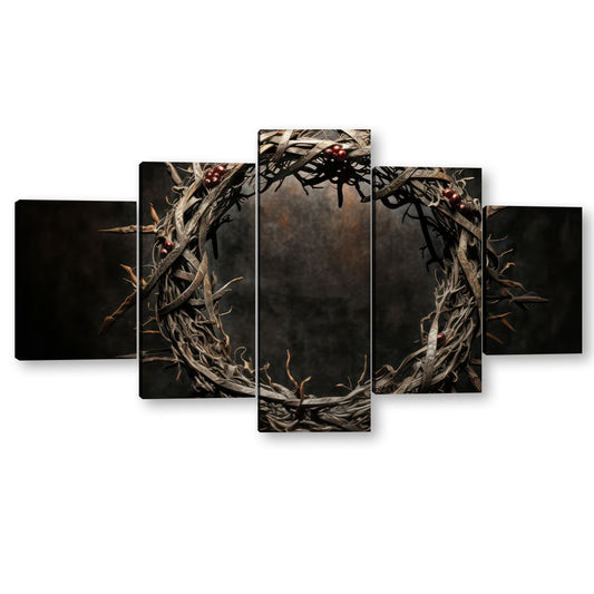 5 Piece Crown of Thorns on Black Canvas Wall Art