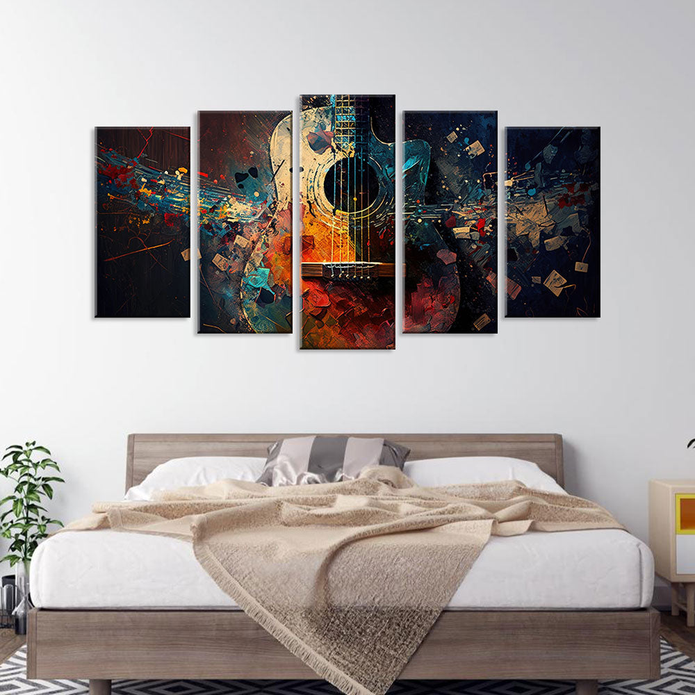 5 Piece Abstract Acoustic Guitar Canvas Wall Art