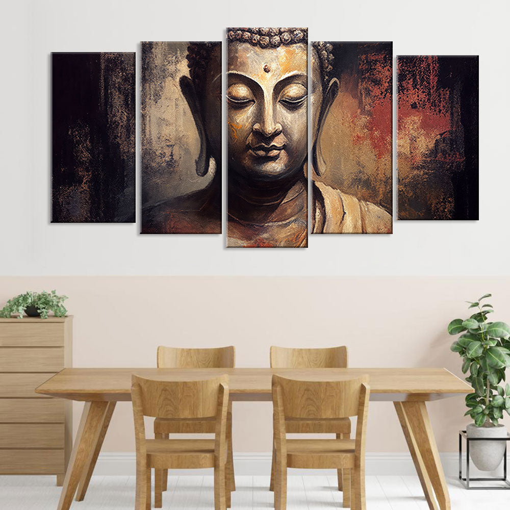 5 Piece Buddha Statue Canvas Wall Art