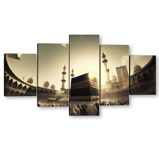 5 Piece Kaaba in Masjid Al Haram Canvas Wall Art