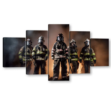 5 Piece Firefighter Team Portrait Canvas Wall Art