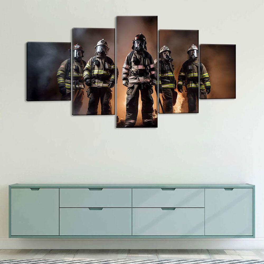 5 Piece Firefighter Team Portrait Canvas Wall Art