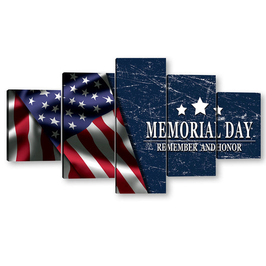 5 Piece Memorial Day American Flag Canvas Wall Art