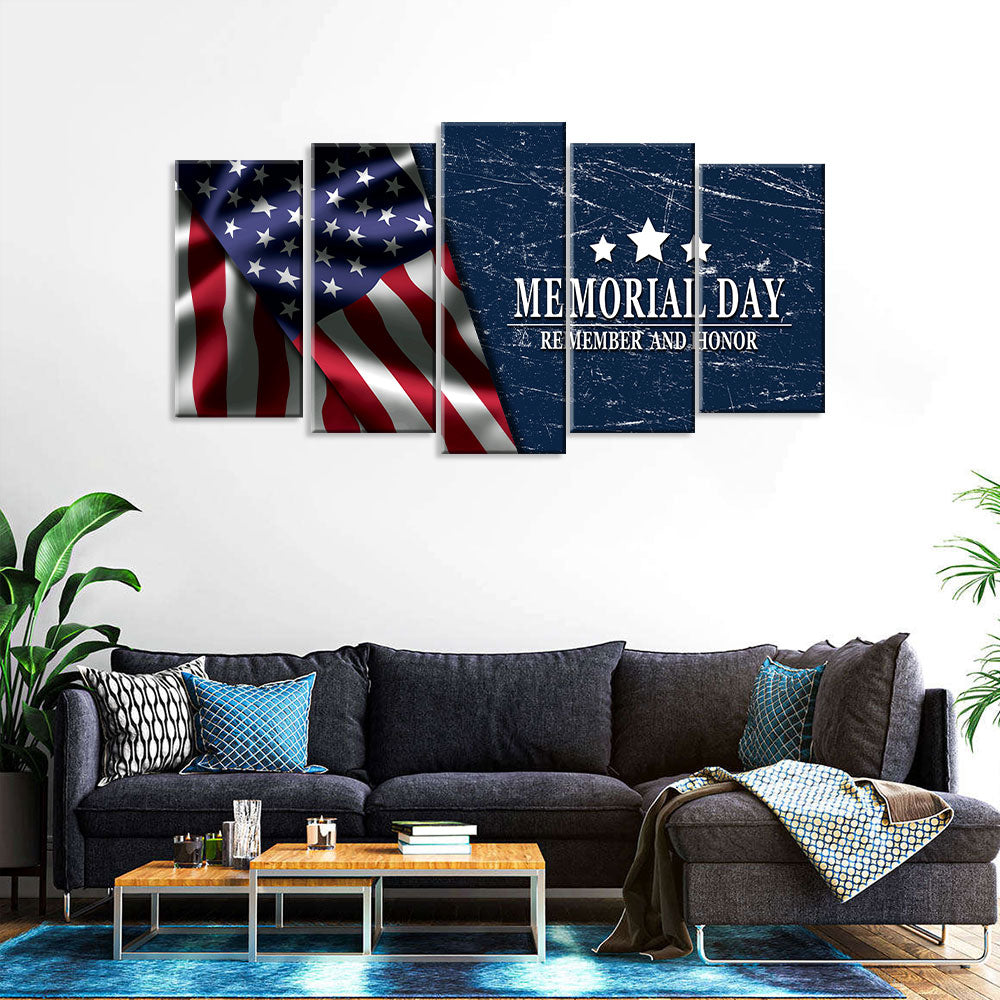 5 Piece Memorial Day American Flag Canvas Wall Art