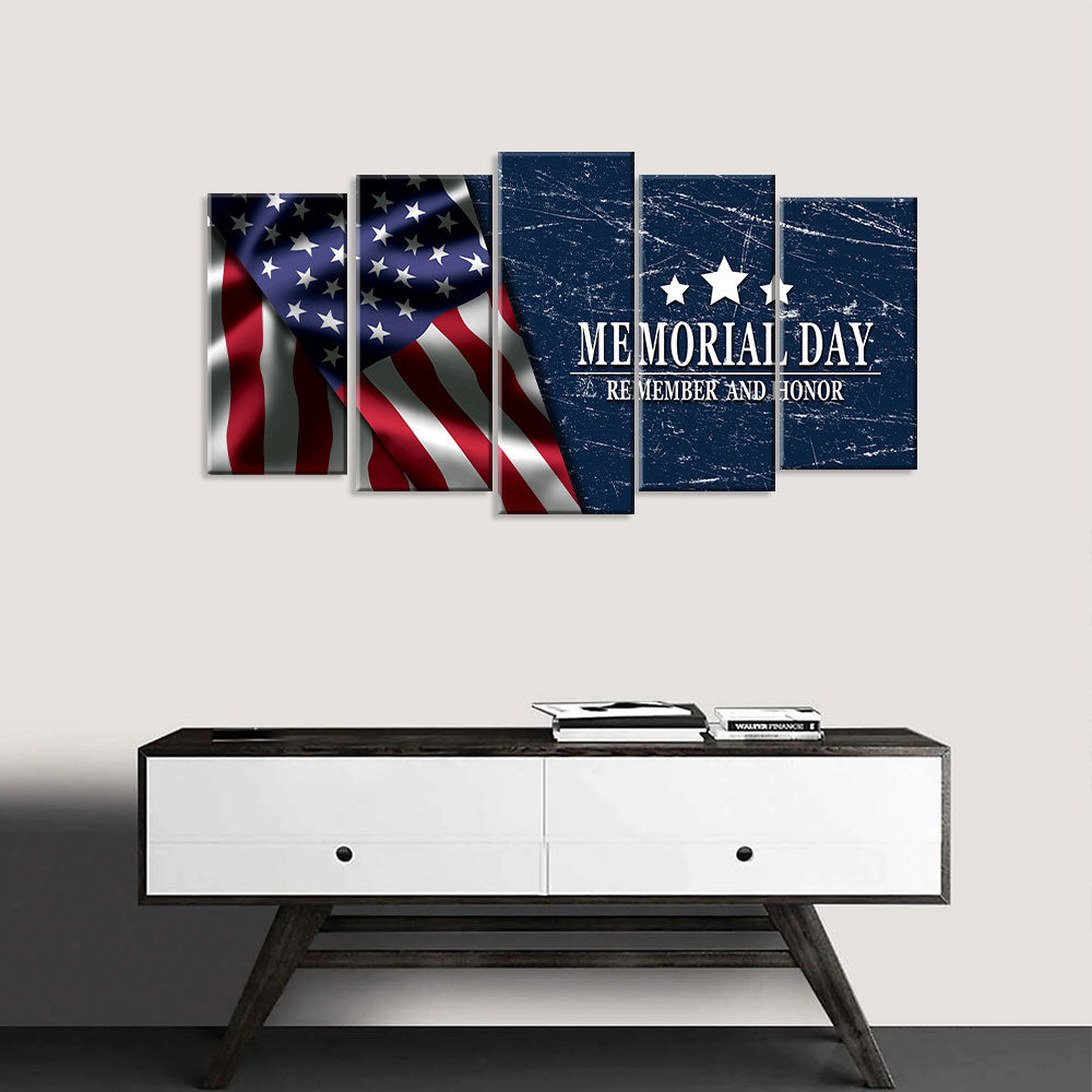 5 Piece Memorial Day American Flag Canvas Wall Art