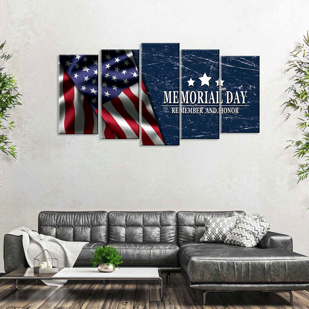 5 Piece Memorial Day American Flag Canvas Wall Art