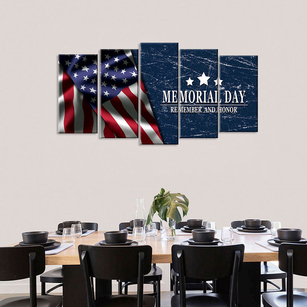 5 Piece Memorial Day American Flag Canvas Wall Art