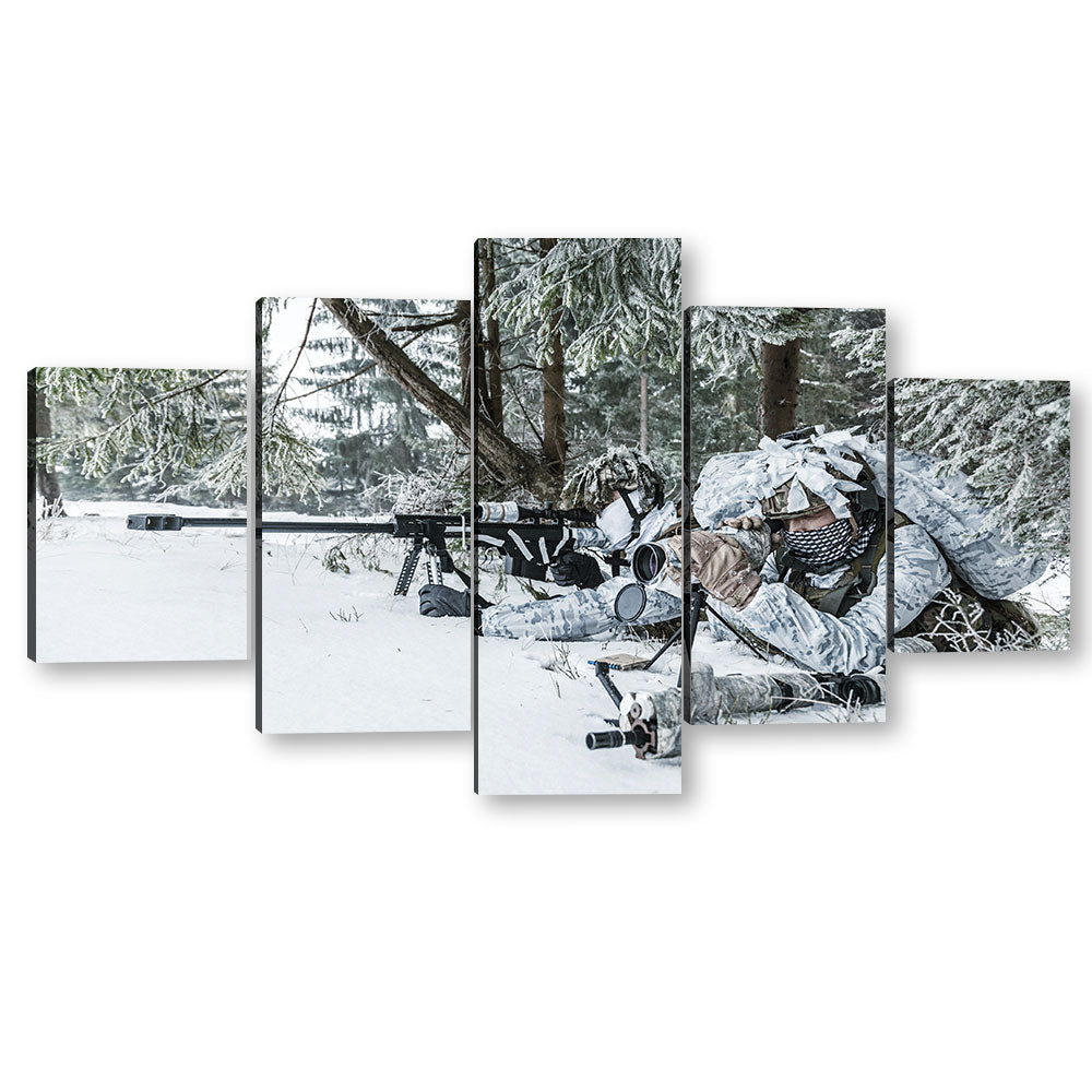 5 Piece Sniper with Scout in Snow Canvas Wall Art