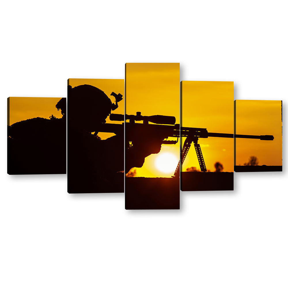 5 Piece Sniper Aiming in Sunset Canvas Wall Art