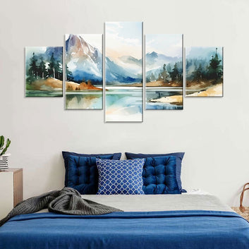 5-Piece Mountain Serenity Watercolor Canvas Wall Art