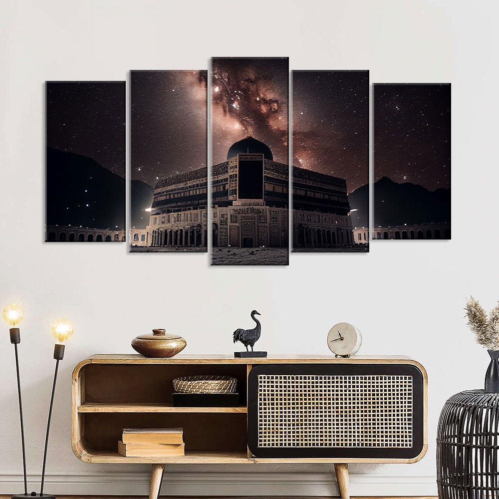 5 Piece Kaaba in Mecca with Night Sky Canvas Wall Art