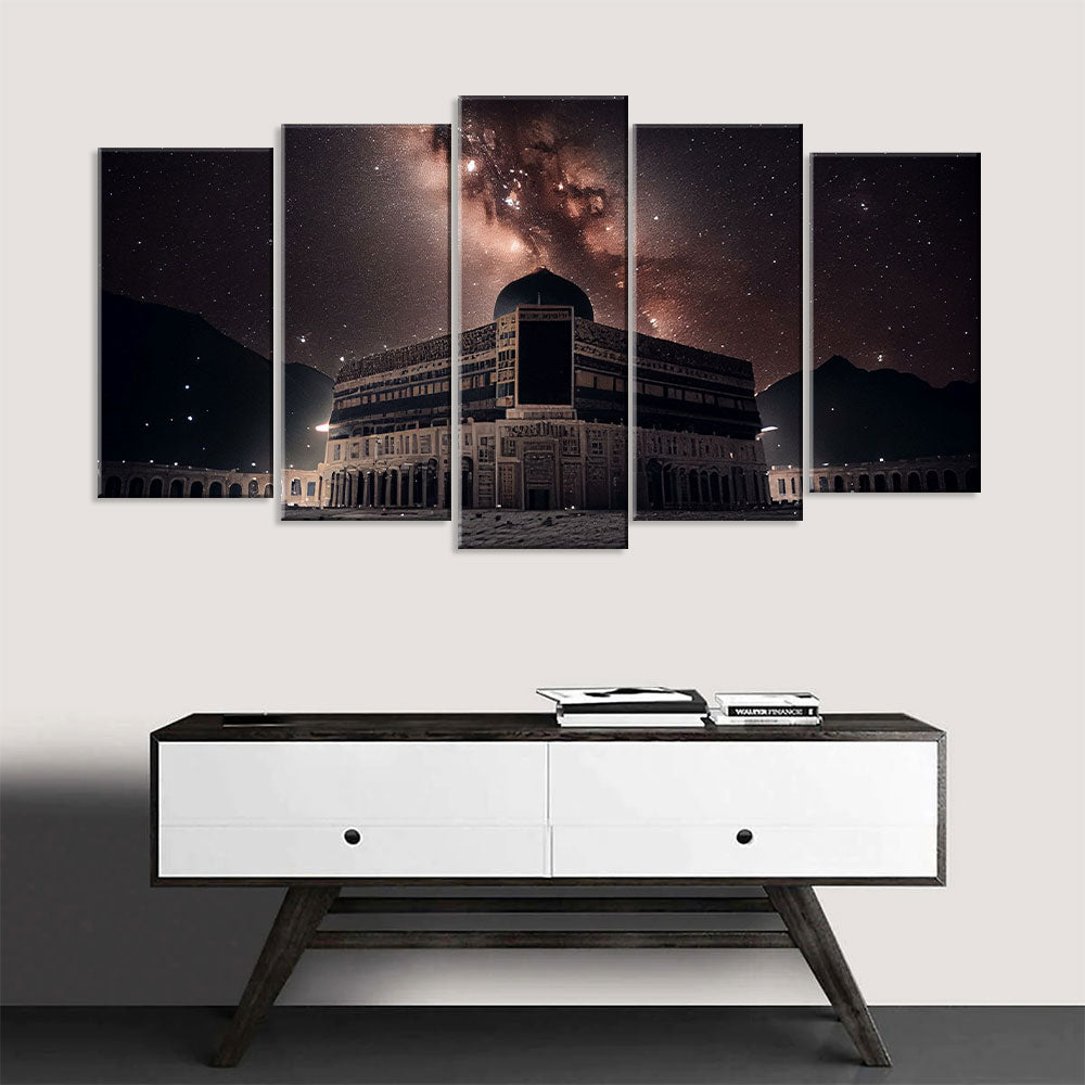 5 Piece Kaaba in Mecca with Night Sky Canvas Wall Art
