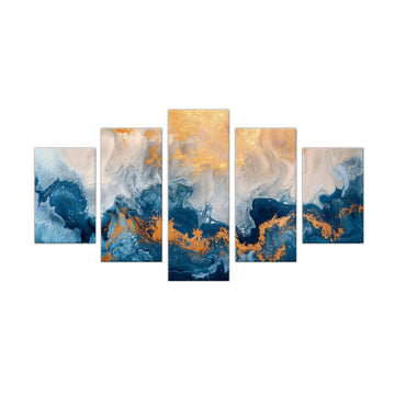 5-Piece Blue and Gold Abstract Fluid Art Canvas Wall Art