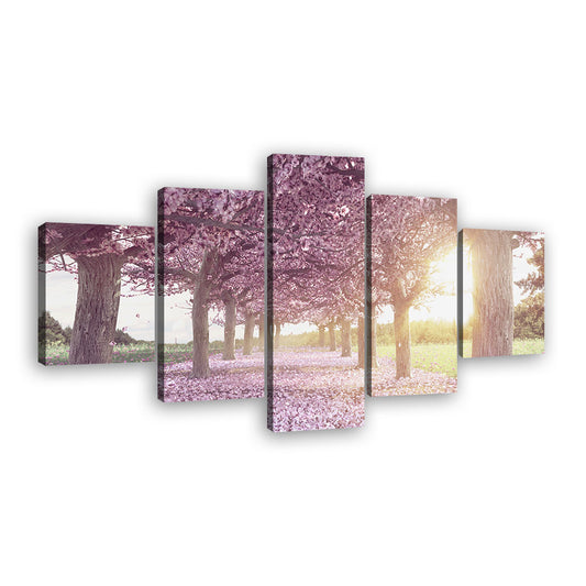 Pink Cherry Blossoms Trees Canvas Wall Art