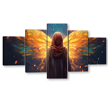 Muslin Girl with Shiny Golden Wings Canvas Wall Art