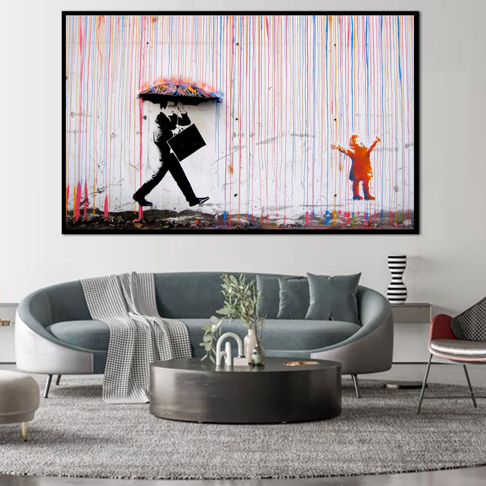 Banksy Colorful Drip Rain Street Art Canvas Wall Art