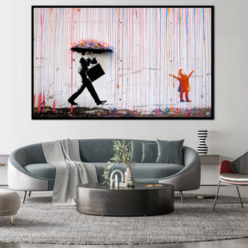 Banksy Colorful Drip Rain Street Art Canvas Wall Art