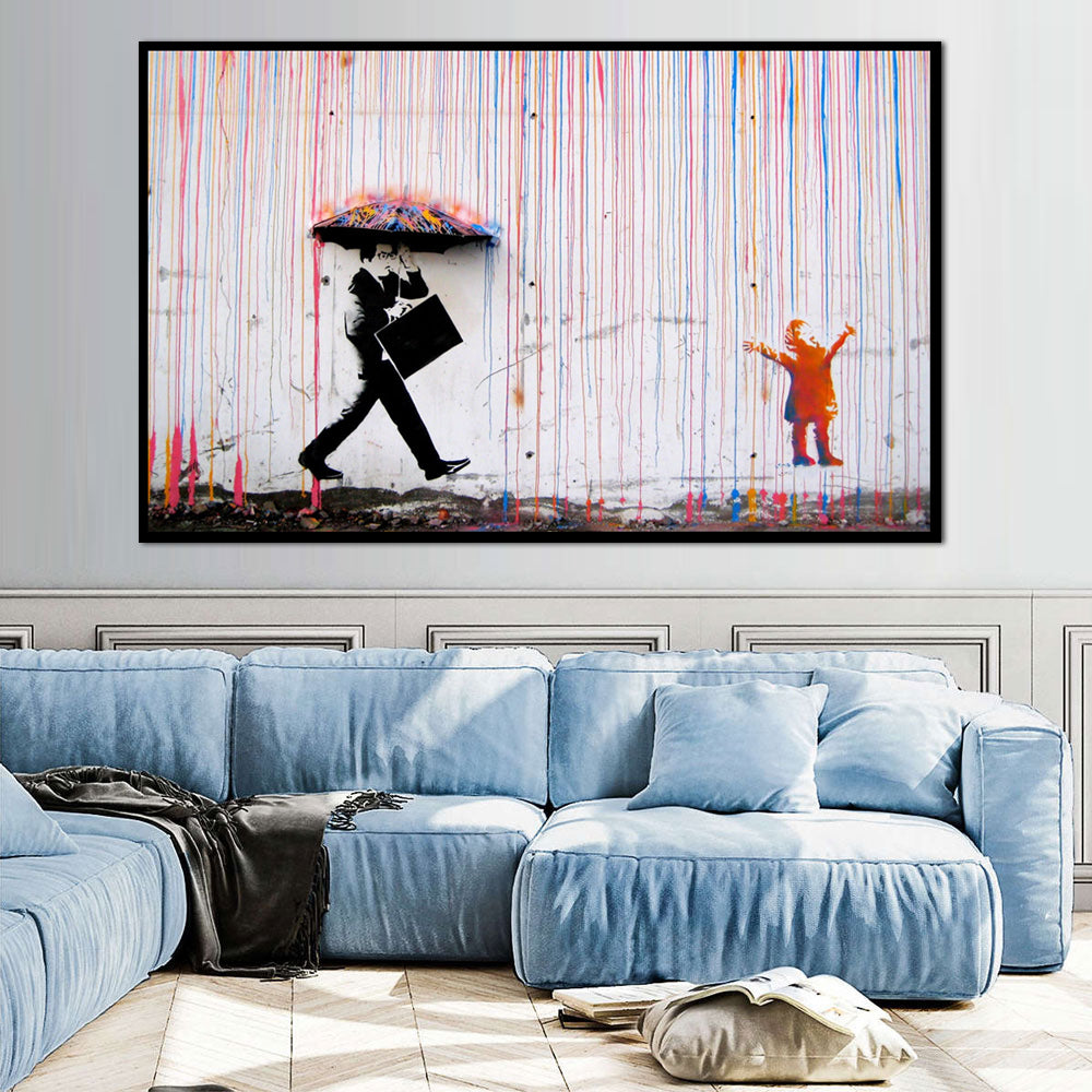 Banksy Colorful Drip Rain Street Art Canvas Wall Art