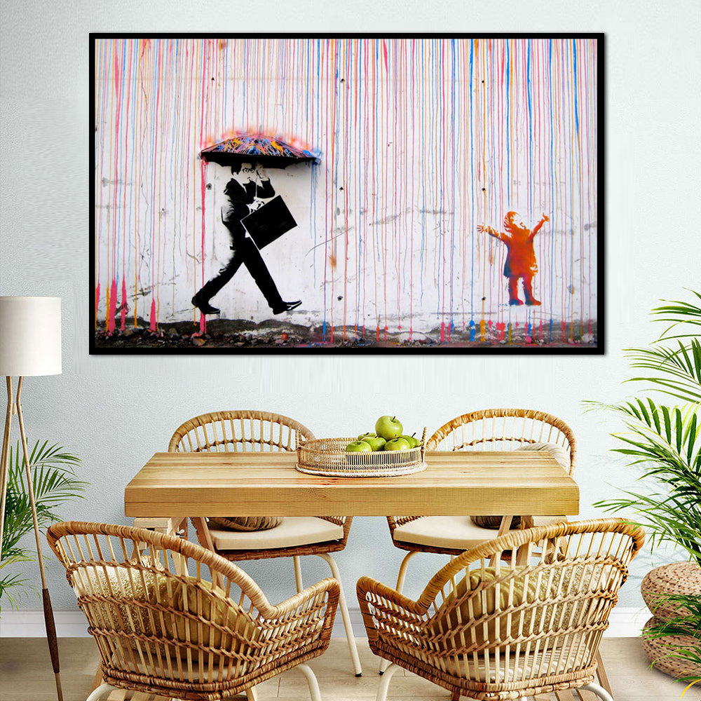 Banksy Colorful Drip Rain Street Art Canvas Wall Art