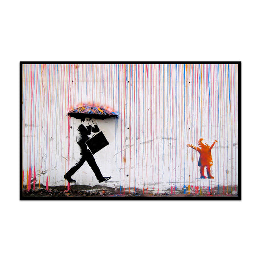 Banksy Colorful Drip Rain Street Art Canvas Wall Art