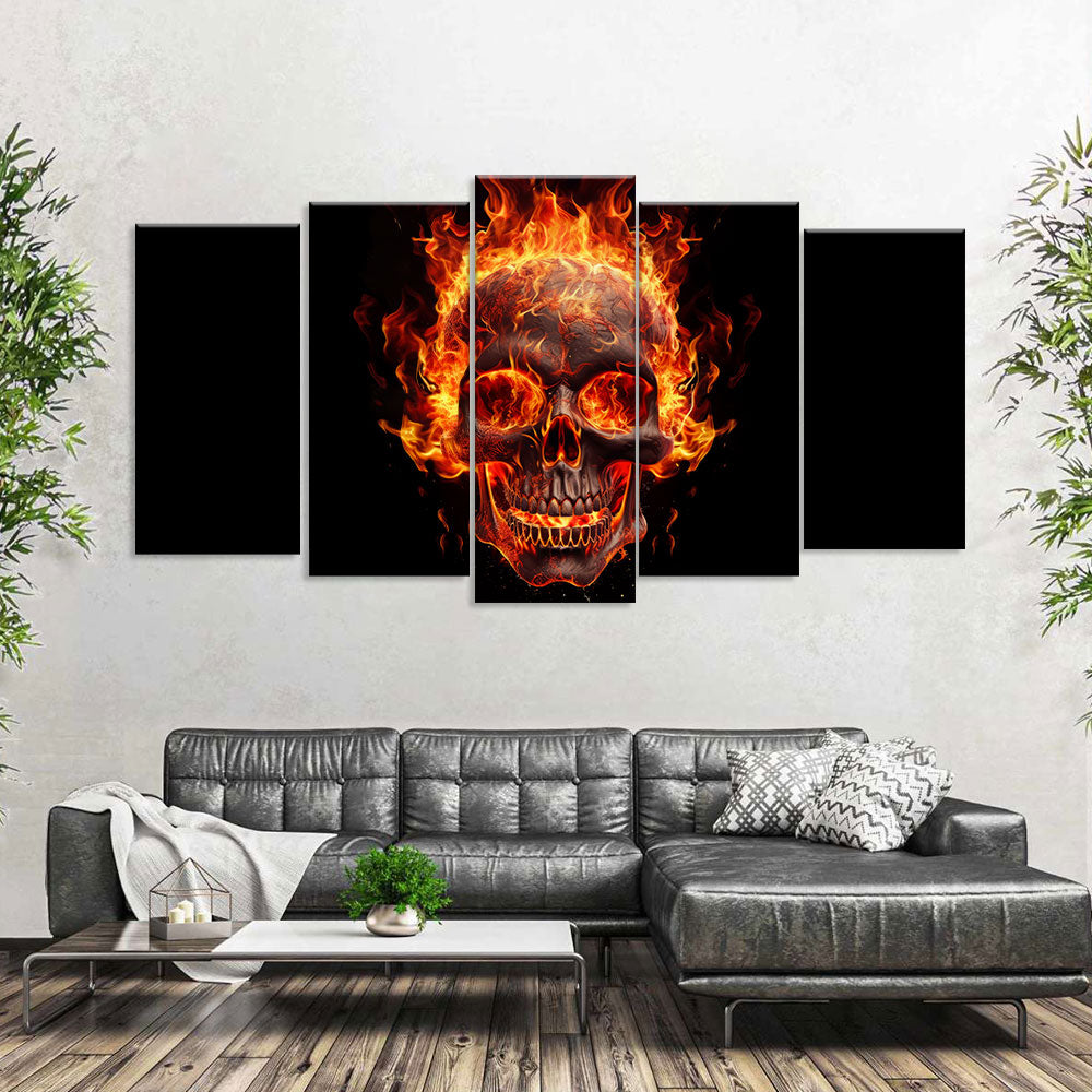 Skull on Fire in Dark Canvas Wall Art