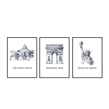 Landmark Trio: The White House, Triumphal Arch, Statue of Liberty Canvas Set