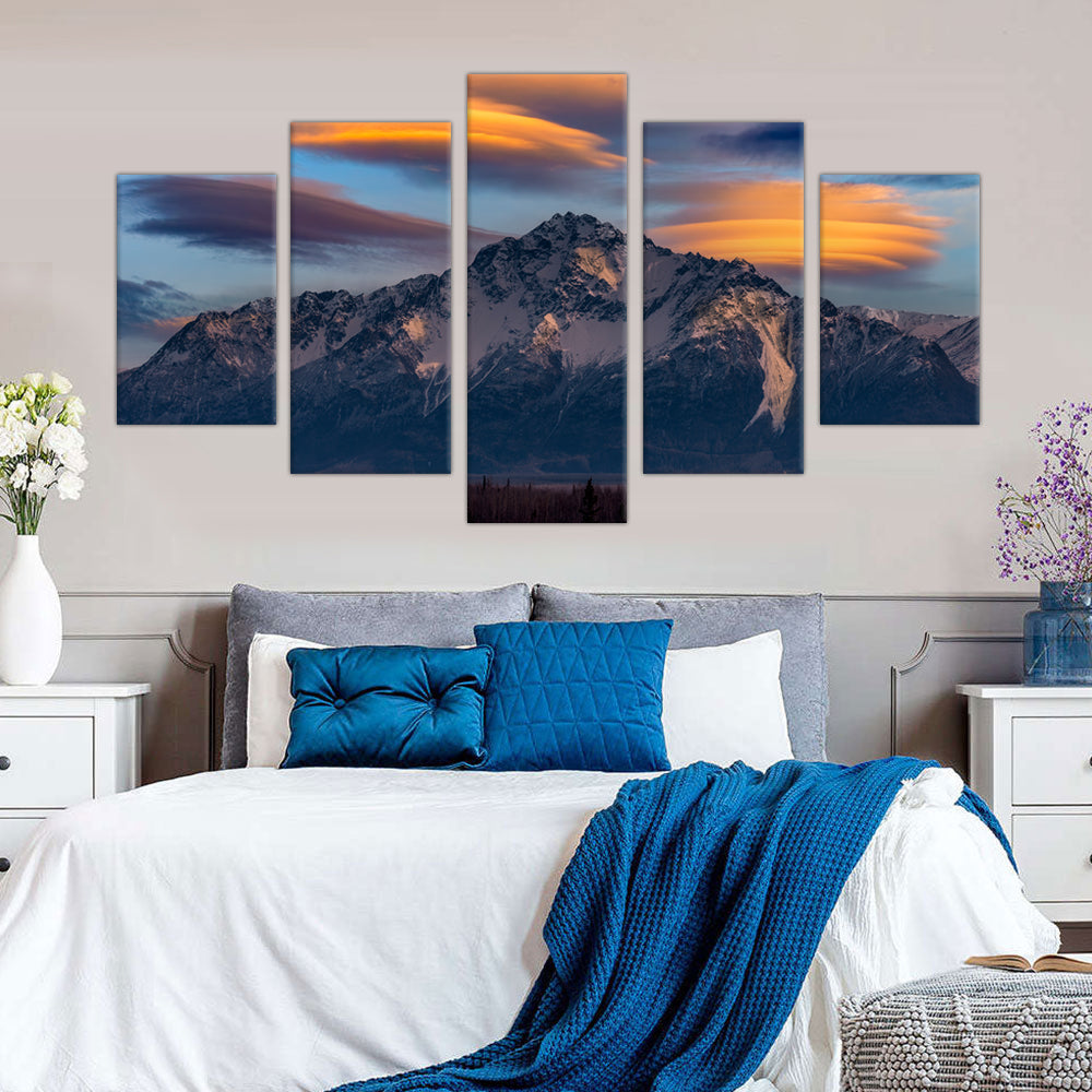 5-Piece Majestic Mountain Sunset Canvas Wall Art