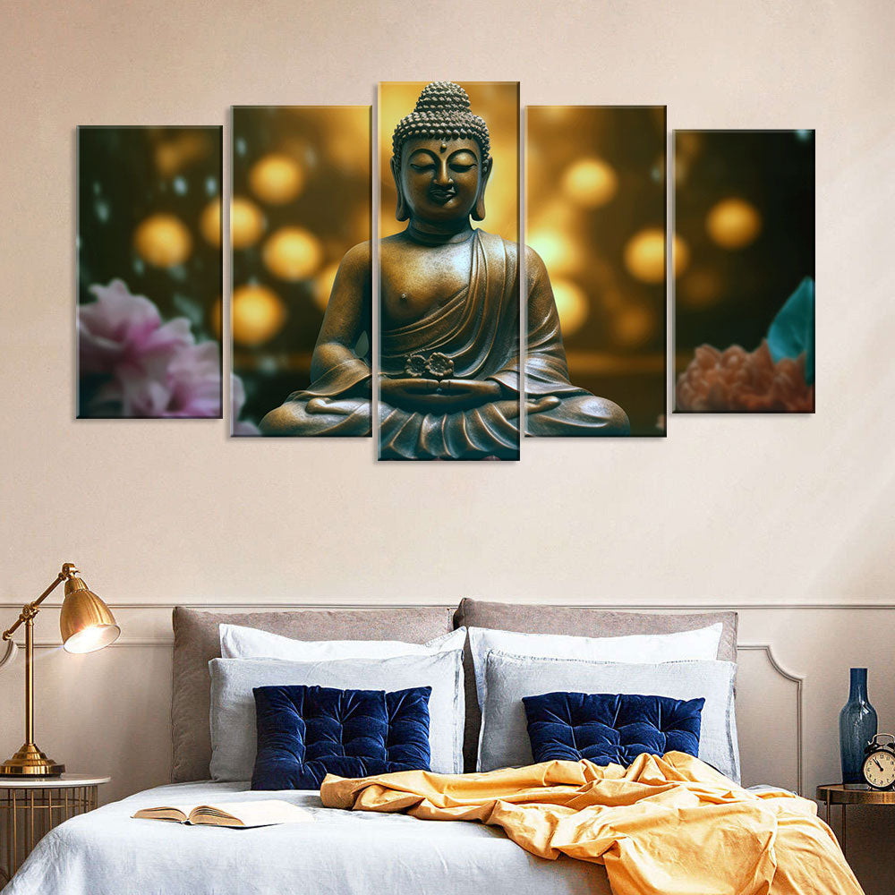 5 Piece Smiling Buddha Canvas Wall Art