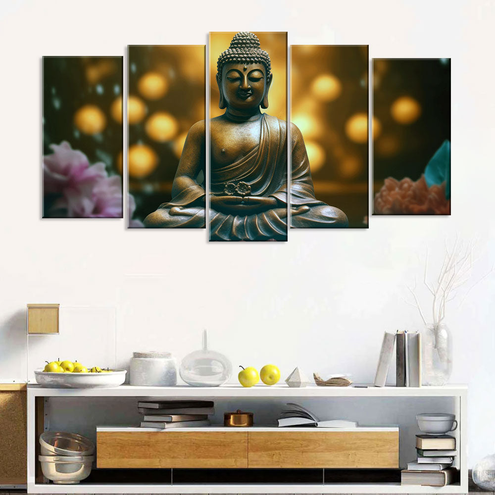 5 Piece Smiling Buddha Canvas Wall Art