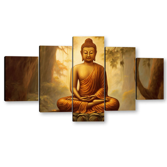5 Piece Sitting Buddha in Forest Canvas Wall Art