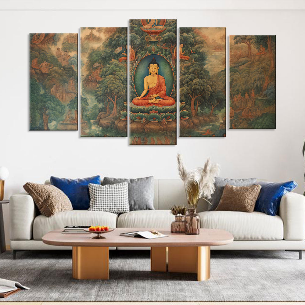 5 Piece Buddha Painting Canvas Wall Art