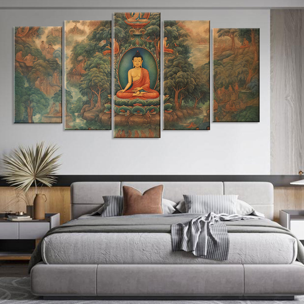 5 Piece Buddha Painting Canvas Wall Art