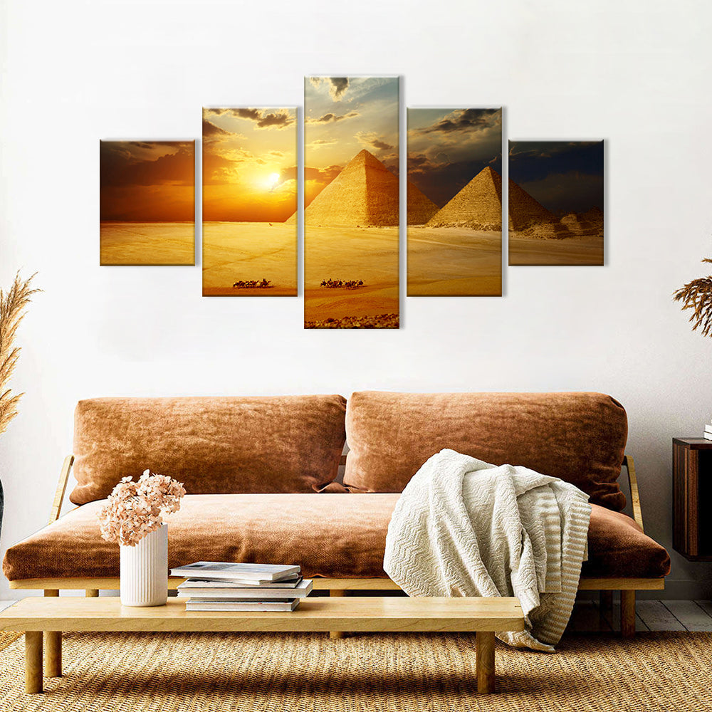 Sunset Pyramid under Dark Clouds Canvas Wall Art