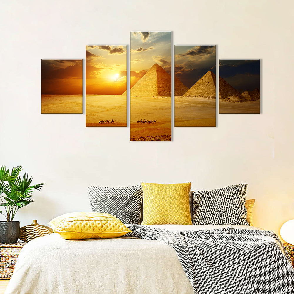 Sunset Pyramid under Dark Clouds Canvas Wall Art