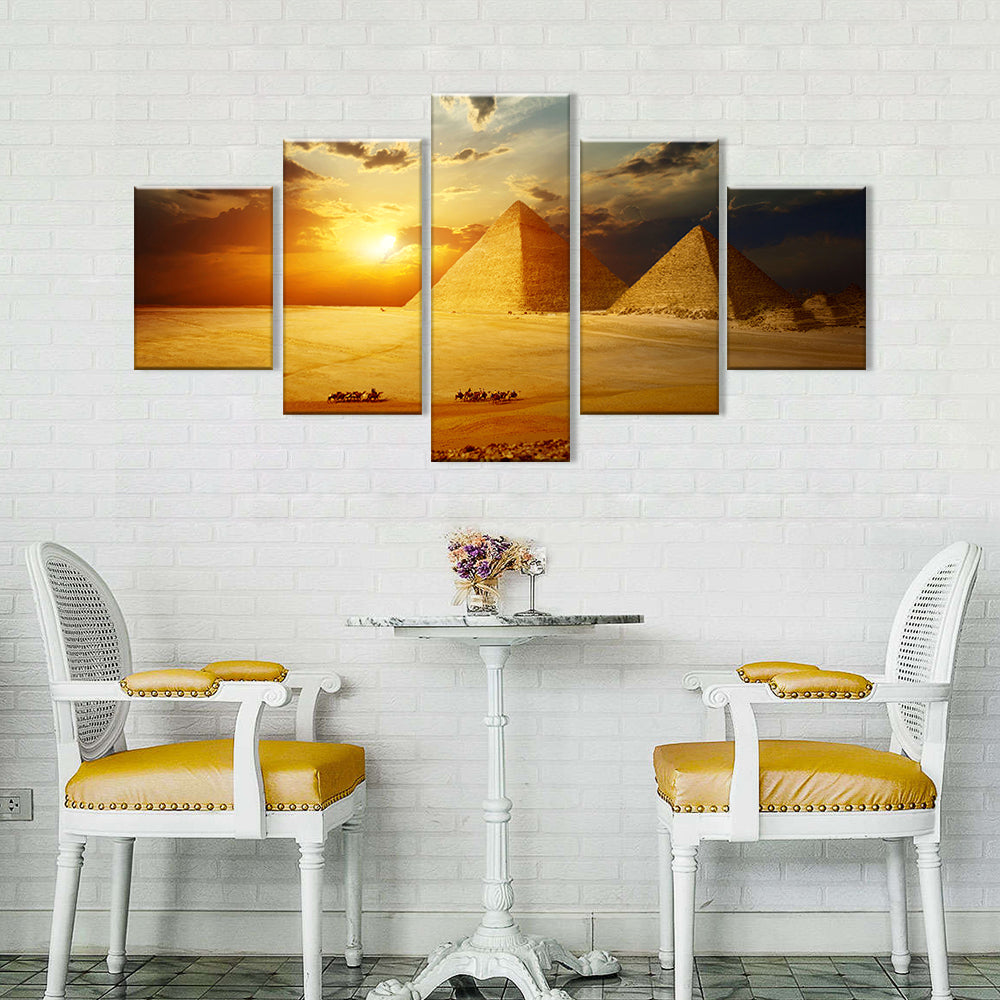 Sunset Pyramid under Dark Clouds Canvas Wall Art