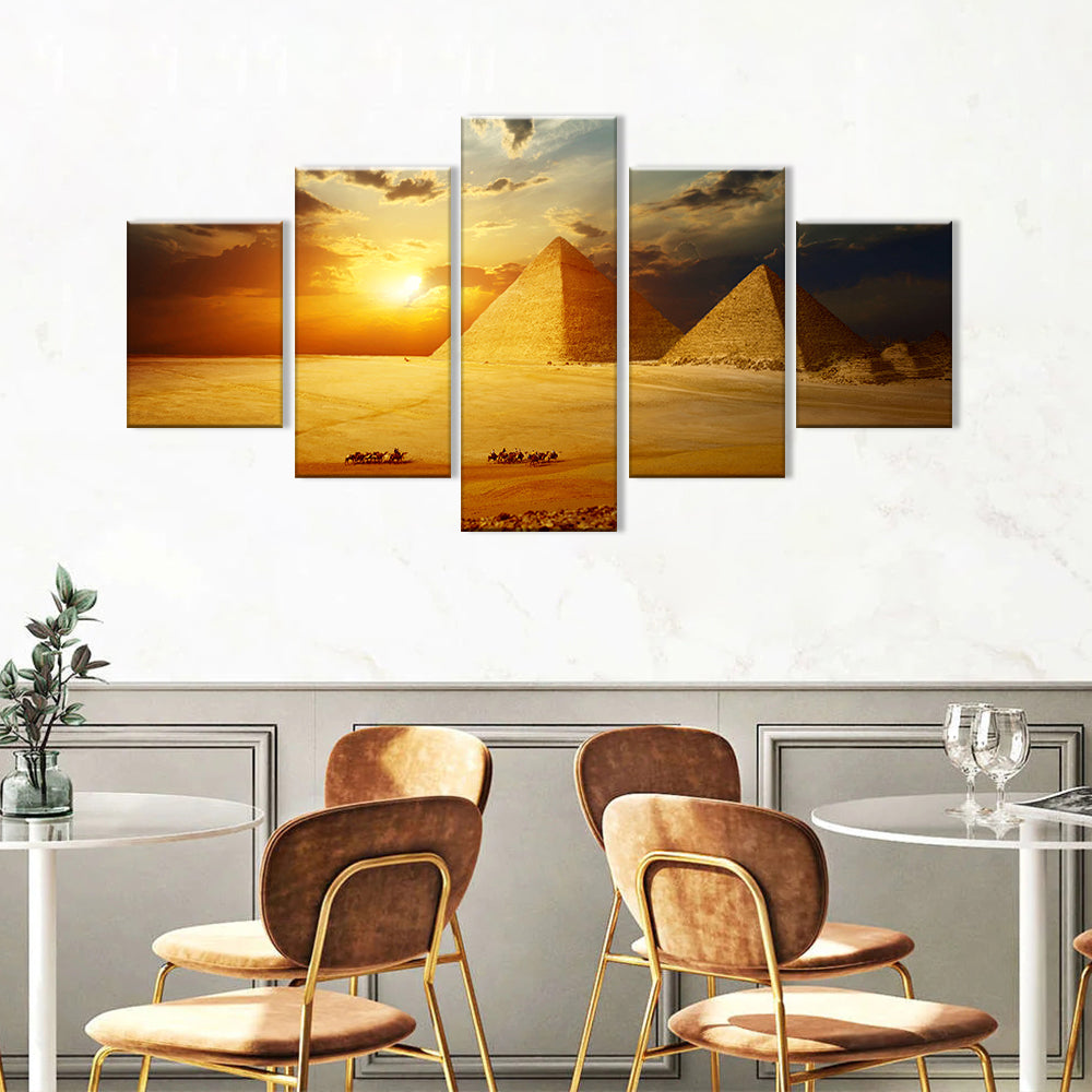 Sunset Pyramid under Dark Clouds Canvas Wall Art