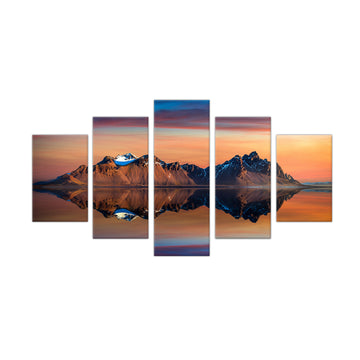 5-Piece Reflective Mountain Sunset Canvas Wall Art