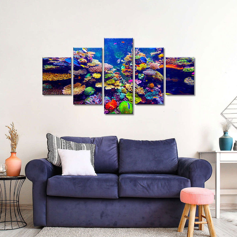 Coral Reef and Tropical Fish in Sunlight Canvas Wall Art