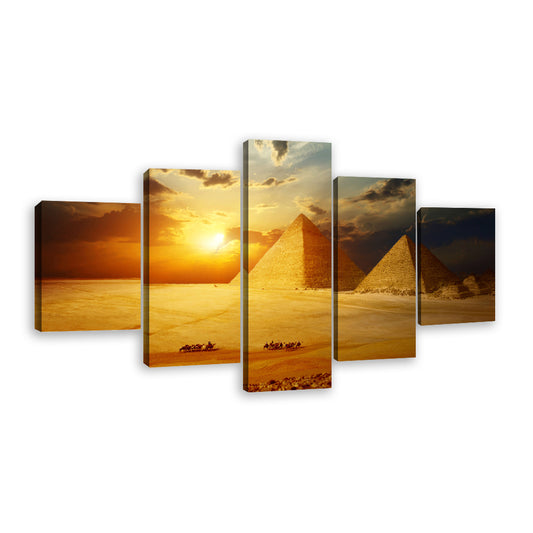 Sunset Pyramid under Dark Clouds Canvas Wall Art