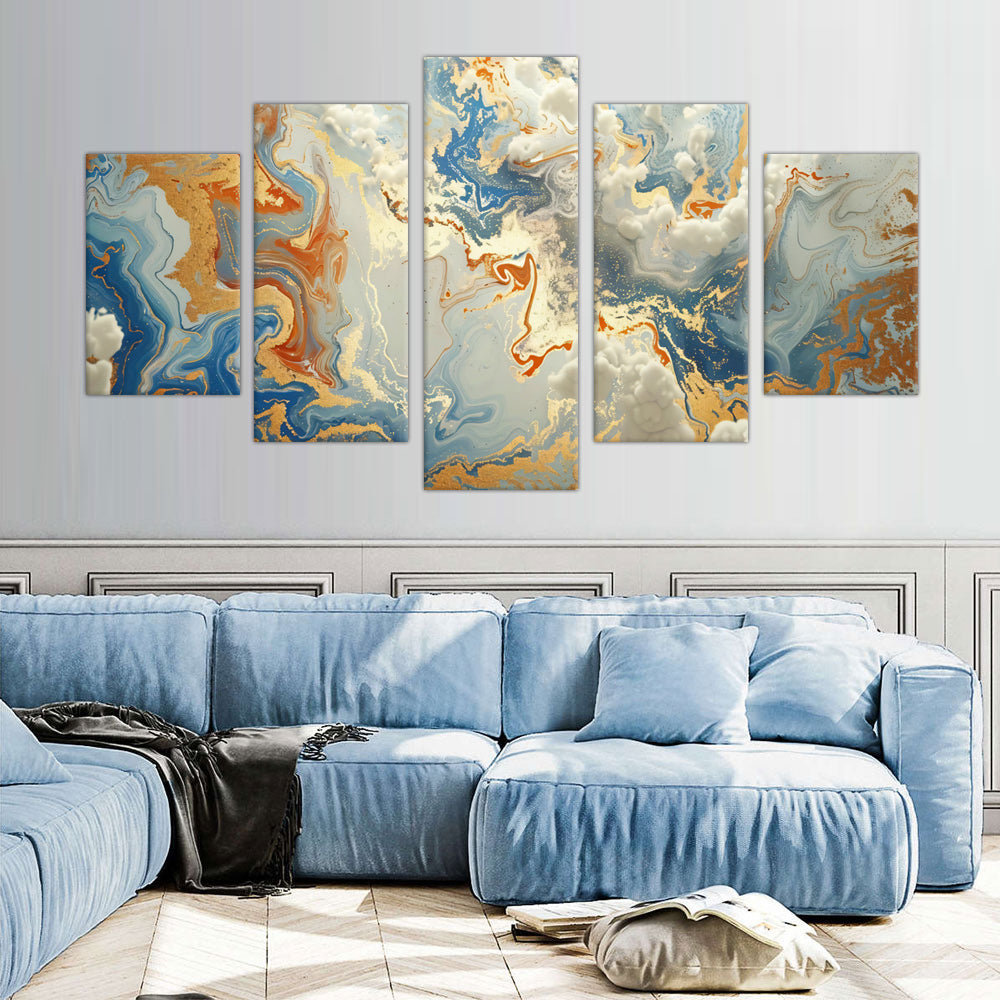 5-Piece Marble Gold Abstract Canvas Wall Art